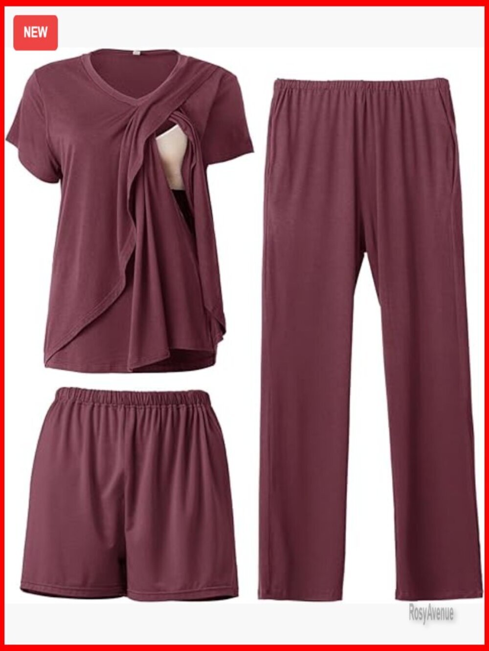 3-Piece Nursing Pajama Set Postpartum Maternity Sleepwear Double Layer Side